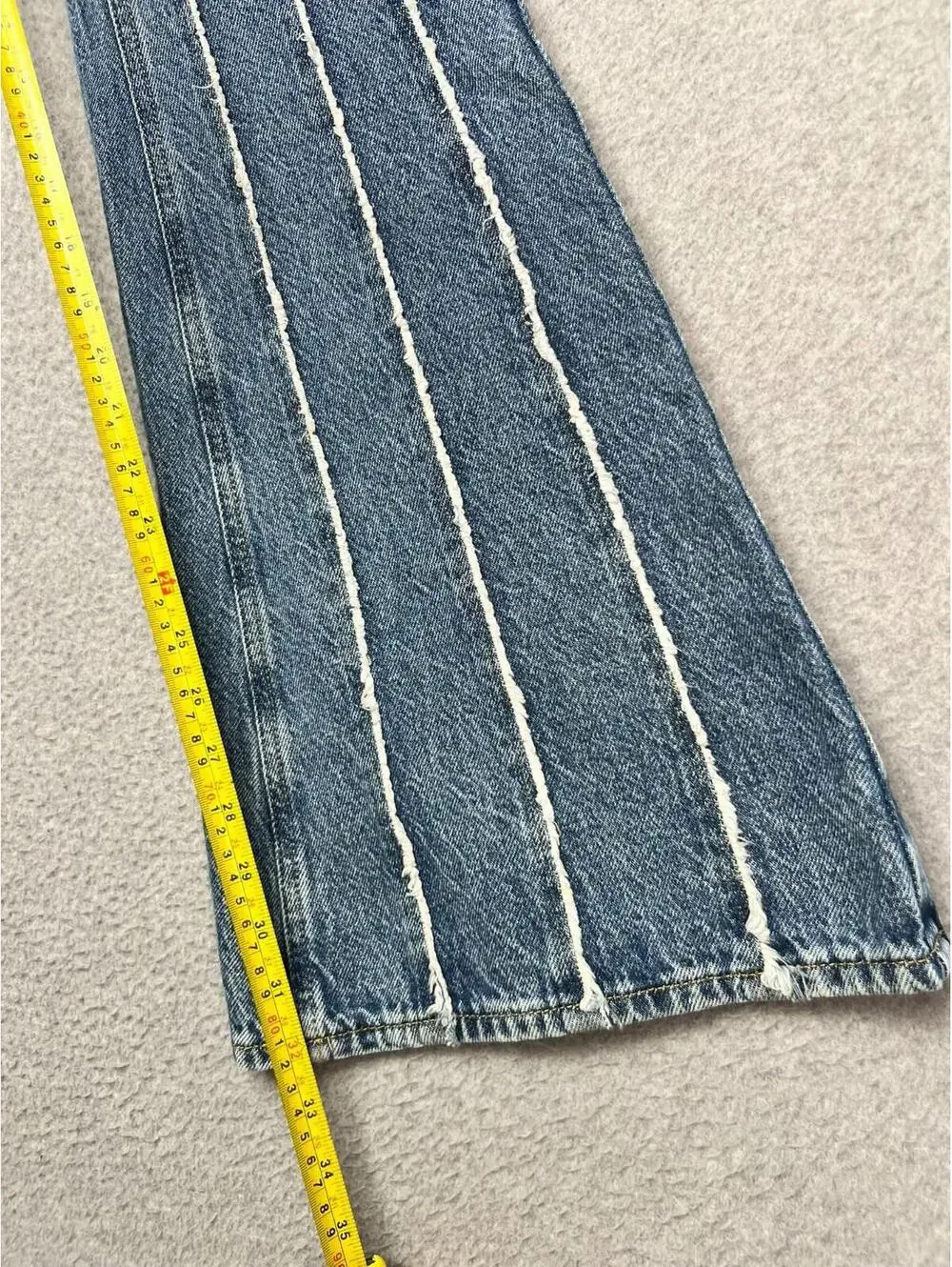 PacSun Frayed Stripe High Waisted Flare Jeans 25 Blue White Boho Retro Y2K Eco